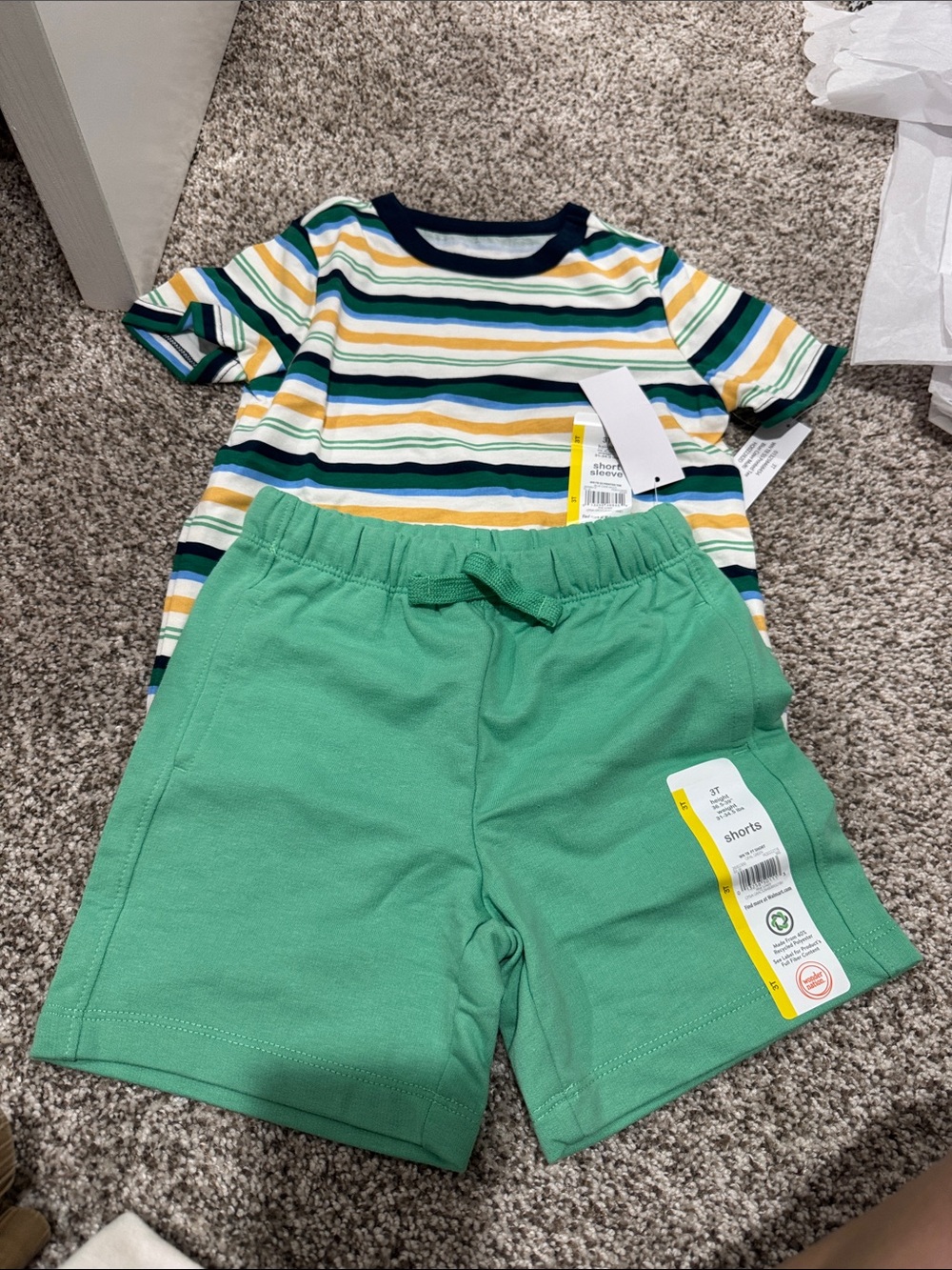 wonder nation Green Shorts and Striped Tee Set